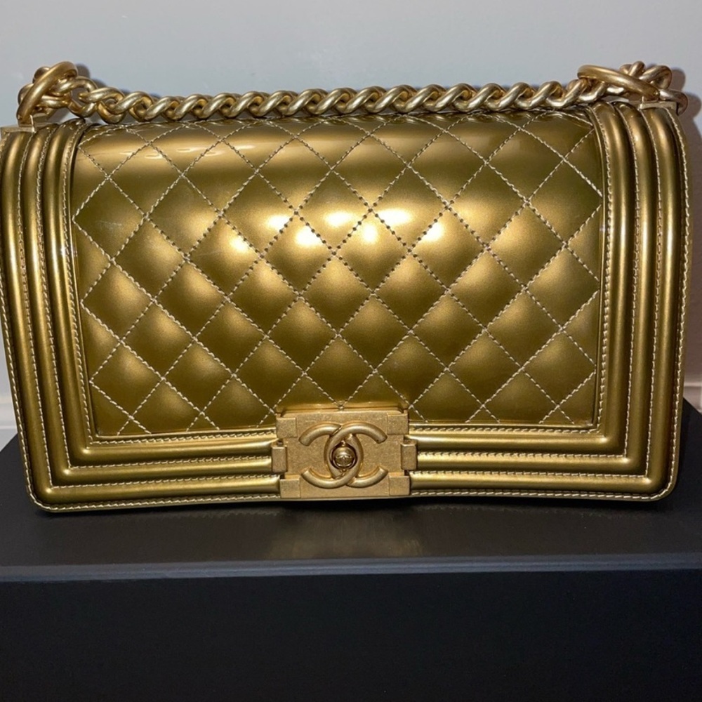 100% Authentic Chanel Metallic Gold Boy Bag